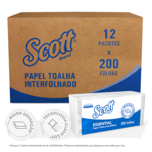 Papel Toalha Interfolhado Scott Essential Folha Dupla - Caixa com 2.400 Folhas - 12 Pacotes de 200 folhas